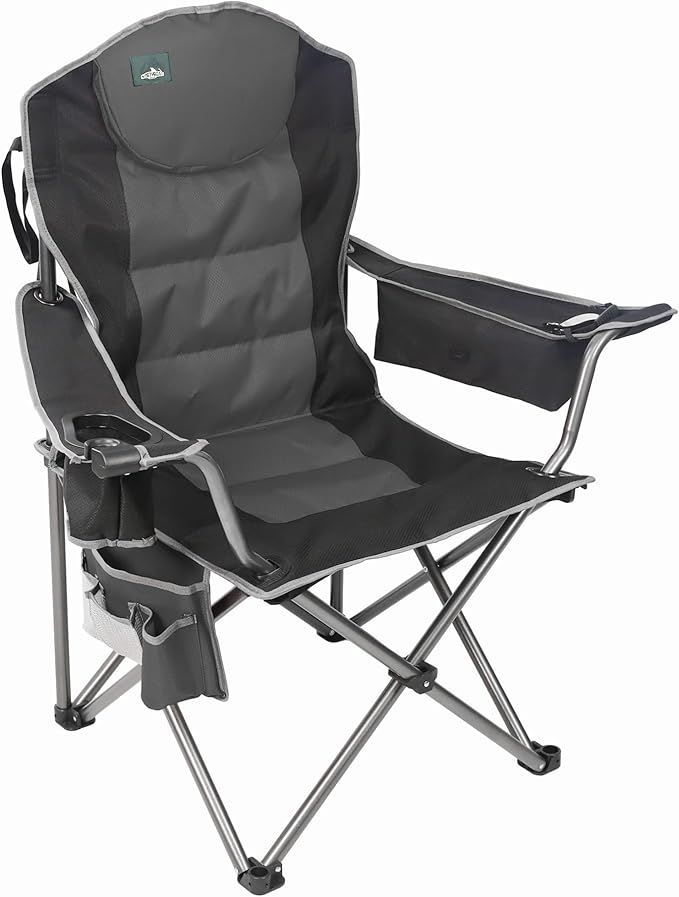 Northroad Oversized Camping Chair, Full Padded Outdoor Folding Chair Support 350 LBS, Heavy Duty Lawn Chair w/Cup Holder, Cooler Bag, Shoulder Straps for Adult-Black