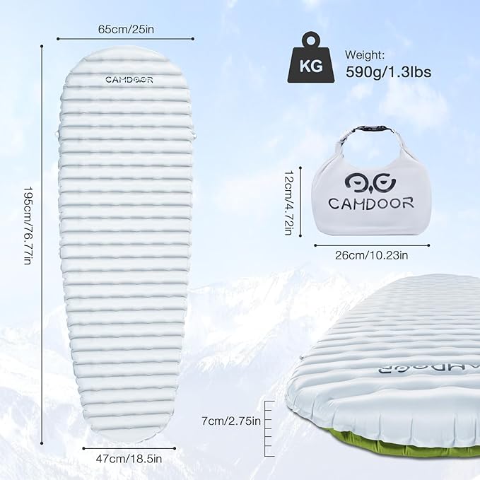 Insulated Sleeping Pads - Lightweight Sleeping Pad for Camping, 6.8 R-Value Upgraded Compact Camping Air Mattress for Backpacking, Hiking