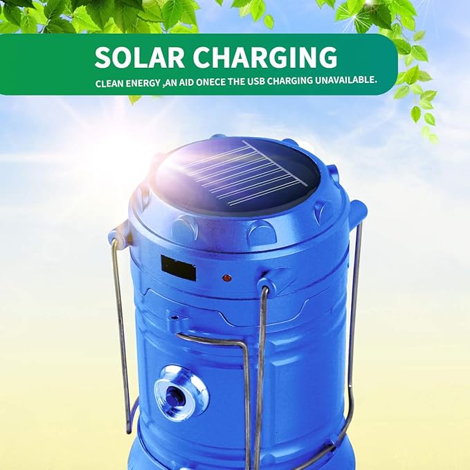 Censinda LED Camping Lantern, Solar and Rechargeable Lantern Flashlight Collapsible and Portable Light for Daily/Camp/Hiking/Night Fishing/Emergency/Hurricanes/Storm(Blue, 1 Pack)