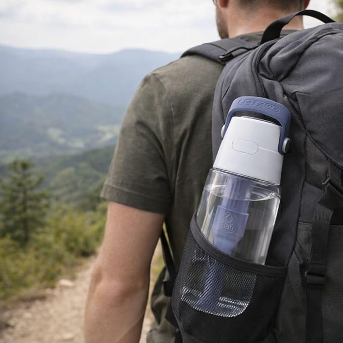 Dafi Filtered Water Bottle with Straw 17 oz - Sports Water Bottle Reusable with Carbon Filter for Gym, Travel, Daily Use - Leakproof, BPA-Free with Hypoallergenic Mouthpiece & Carrying Handle - Gray