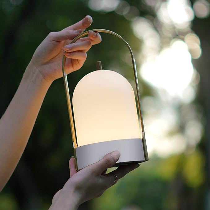 Tubicen Portable Lamp, Battery Operated Cordless Outdoor Table Lamps Rechargeable, 4-Level Touch Dimmable IP44 Shower Lamp, Night Light for Patio Camping Dining Room Bedroom (Brass White, Waterproof)