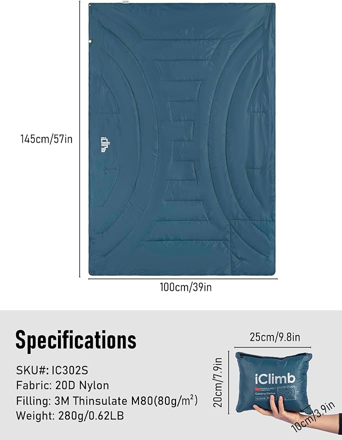 iClimb 3M Thinsulate Insulation Warm Camping Blanket Ultralight Compact