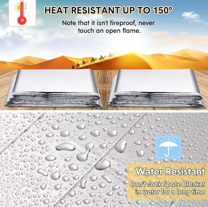 50 Pack Emergency Foil Blankets 51” x 83” – Thermal Mylar Survival Blankets Individually Wrapped for Outdoors, Camping, Hiking, First Aid, Emergency Preparedness & Homeless Outreach