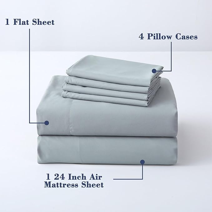 Air Mattress Sheet Set for 16-24 Inch Air Beds Full Size,Deep Pocket Fitted Sheet with Inflation Opening,Soft & Breathable, for Guests, Camping, RVs, Includes Pillowcase Flat Sheet Fitted Sheet,Gray