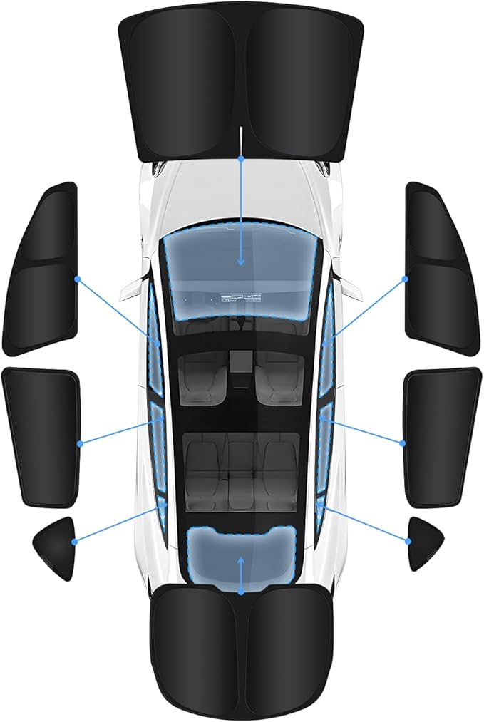 Full Set 8PCS Window Shades for Tesla Model Y Juniper 2025 2026 (Only fit for Model Y Juniper) (2 Sides Black) Accessories for Juniper Side Window Cover Privacy All Window Front Windshield Side Window