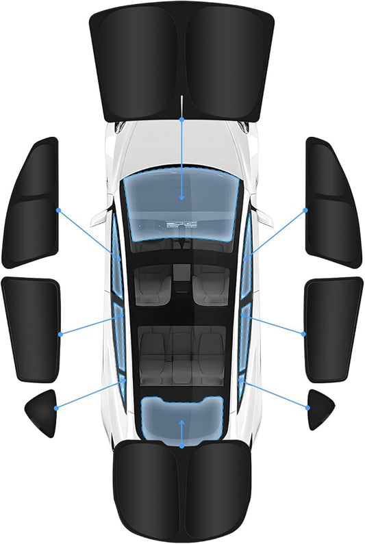 Full Set 8PCS Window Shades for Tesla Model Y Juniper 2025 2026 (Only fit for Model Y Juniper) (2 Sides Black) Accessories for Juniper Side Window Cover Privacy All Window Front Windshield Side Window