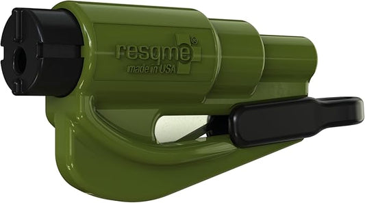 resqme The Original Emergency Keychain Car Escape Tool, 2-in-1 Seatbelt Cutter and Window Breaker, Made in USA, Army Green - Compact Emergency Hammer