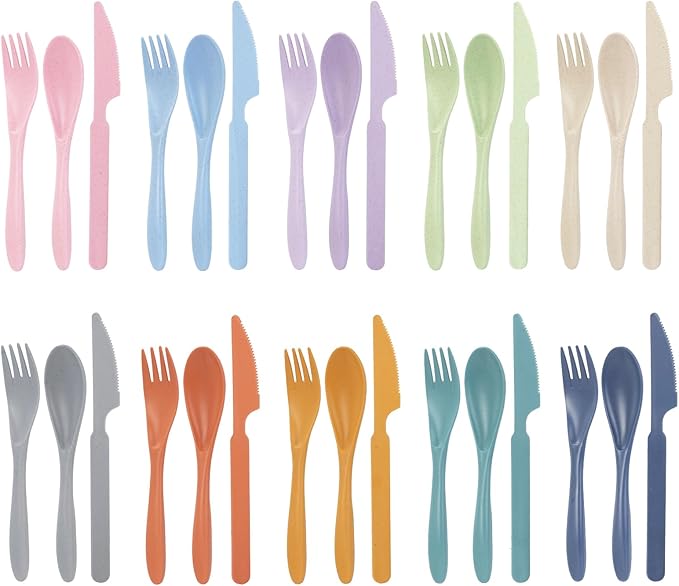 Zoyiancy 10 Sets Reusable Travel Utensils, Plastic Knives Spoons and Forks Tableware, Portable Cutlery Flatware Set for for Travel Office Lunch Picnic Camping Daily Use