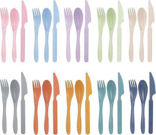 Zoyiancy 10 Sets Reusable Travel Utensils, Plastic Knives Spoons and Forks Tableware, Portable Cutlery Flatware Set for for Travel Office Lunch Picnic Camping Daily Use