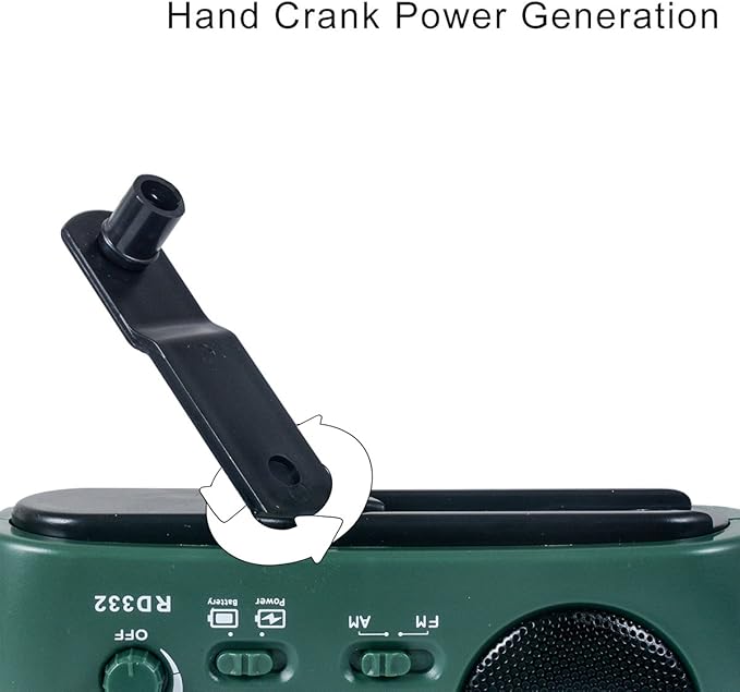 Emergency Radio with Solar and Crank Charger, 3 LED Flashlight Battery and USB Recharging FM/AM Radio 500mAh Power Bank Mobile Phone Charger for Recreational Camping Hiking Survival (Green)