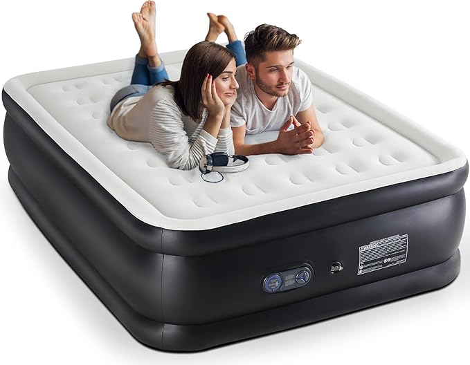 DUMOS Air Mattress Queen with Built in Pump- 22 inch Inflatable Blow Up Airbed, Double Height Air Bed for Home & Camping, Non-Slip Bottom Design, Weight Capacity 660 lbs
