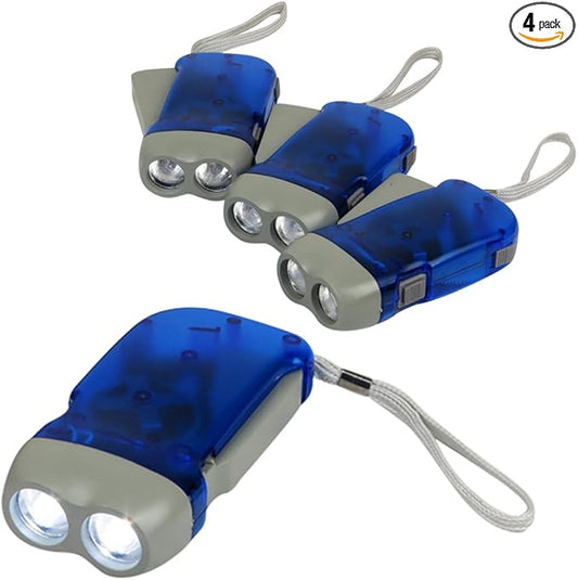 Evelots Hand Crank Emergency Flashlights -4 Pack- Camping, Home, Car - Double LED Bright Lights - Great for Hiking, Outdoor Sports, Power Outage Easy to Use
