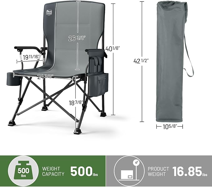 TIMBER RIDGE Oversized Folding Camping Chair High Back Heavy Duty for Adults Support up to 500lbs with Cup Holder, Side Pocket Cooler Bag 2 Pack