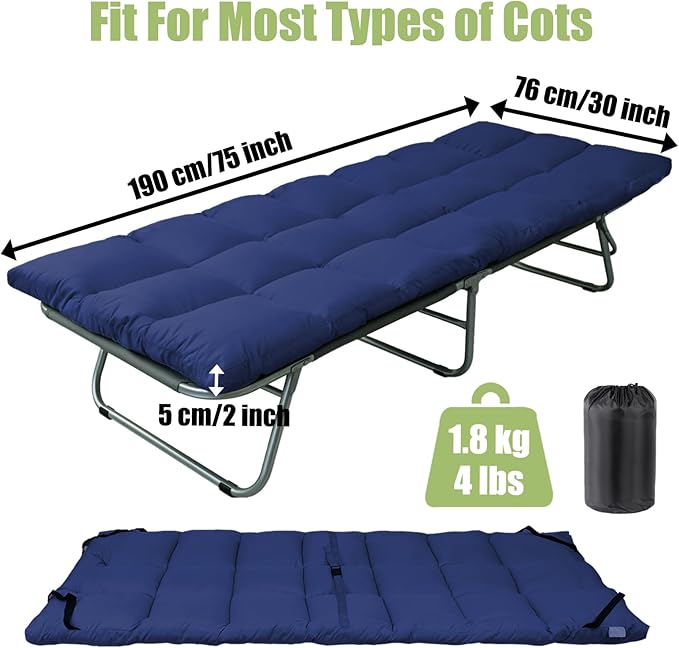 Tuphen Cot Mattress Pad-Cot Pads for Camping, Cot Mattress Topper, Camping Mattress Sleeping Pad 75"x30" Soft Lightweight Quilted Pads for Camp Cot/RV Bunk/Narrow Twin Beds