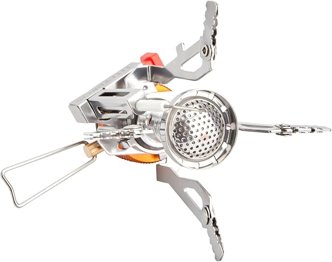 THTYBROS Portable Camping Stove with Piezo Ignition | 3000W Windproof Backpacking Stove | Compact Gas Burner for Butane/Propane Mix | Stable Support for 1-3 Person Outdoor Cooking