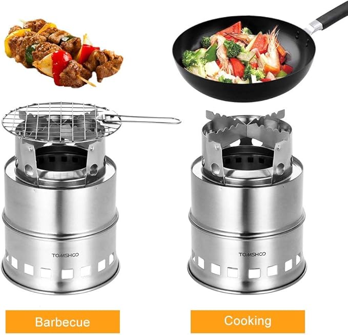 TOMSHOO Portable Folding Windproof Wood Burning Stove Compact Stainless Steel Alcohol Stove Outdoor Camping Hiking Backpacking Picnic BBQ