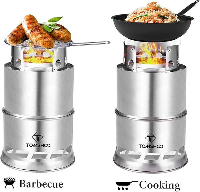 TOMSHOO Camping Stove, Portable Folding Windproof Wood Burning Stove Compact Stainless Steel Alcohol Stove Outdoor Camping Hiking Backpacking Picnic BBQ