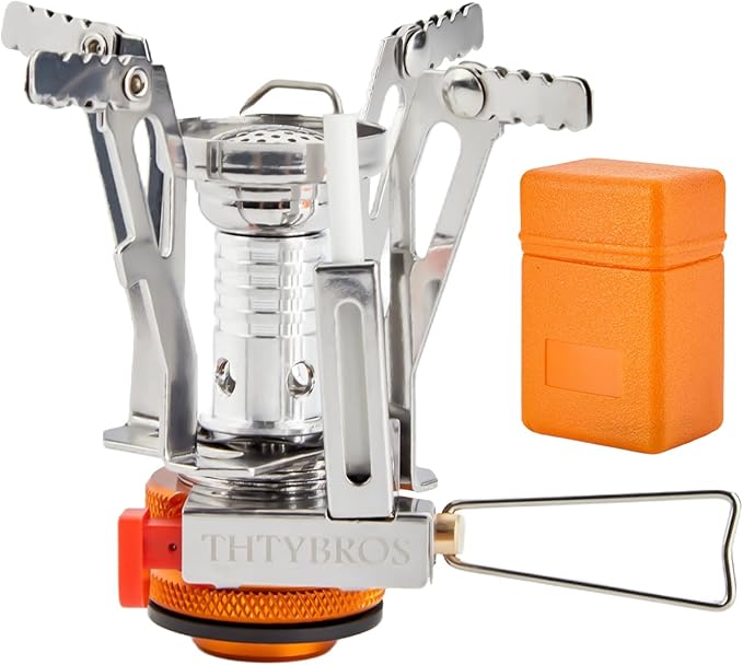 THTYBROS Portable Camping Stove with Piezo Ignition | 3000W Windproof Backpacking Stove | Compact Gas Burner for Butane/Propane Mix | Stable Support for 1-3 Person Outdoor Cooking