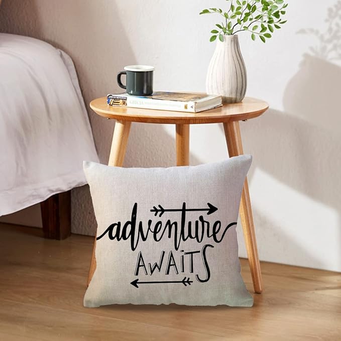 ULOVE LOVE YOURSELF Adventure Awaits Throw Pillow Cover with Arrows Let’s Go to The Mountains Adventure Decor Cushion Covers Cabin/Camper Decorative Pillowcases 18 x 18 Inch,Set of 2