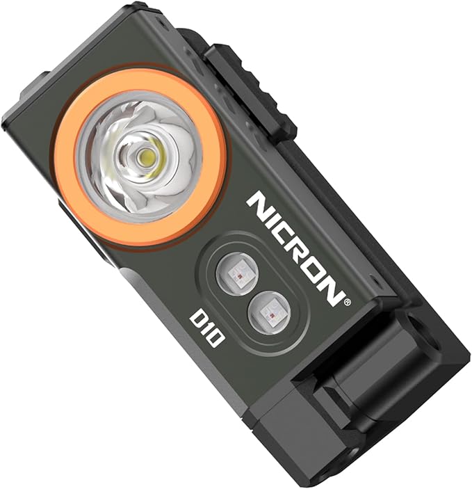 NICRON D10 EDC Flashlight Rechargeable，500 Lumens 3 Sources Pocket Compact RGB Flashlight with Headlamp Strip，Magnet Base for Fishing Outdoor Working