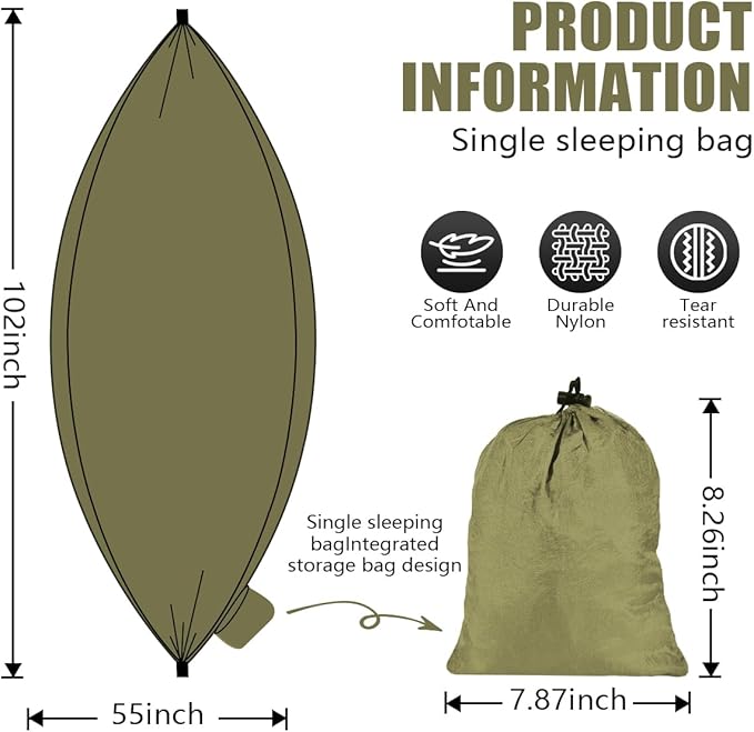 OBTANIM Camping Hammock 500lbs Portable Lightweight Single or Double Hammock with Tree Straps and Carry Bag for Camping Backpacking Hiking Travel Beach Outdoor Indoor (Army Green)