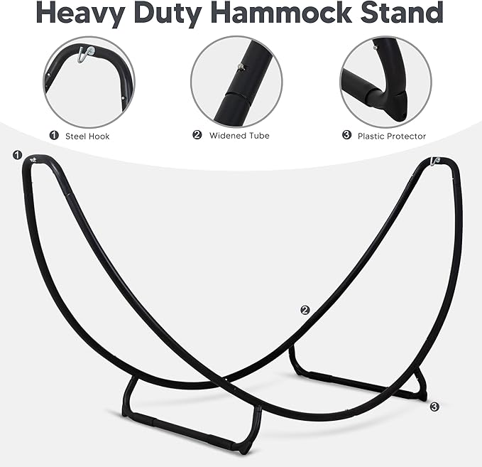 SUNCREAT Hammocks for Outside with Stand, Porch Hammock and Stand, 475 lbs Capacity, Patent Pending, Dark Gray