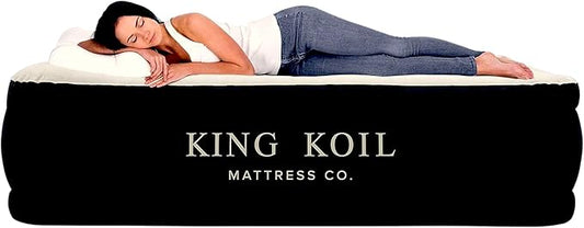 King Koil Luxury Camping Air Mattress Queen Size with Built-in Pump, Portable Travel Airbed, Waterproof Durable Inflatable Double High Blow Up Bed, 1-Year Warranty Manufacturer Warranty
