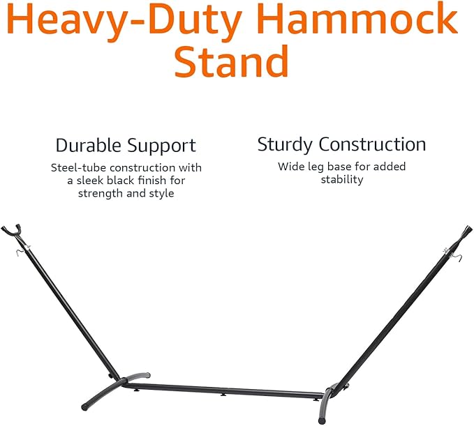 Amazon Basics 2 Person Heavy Duty Portable Sturdy Hammock Stand for Outside, Easy Assembly, Includes Carrying Case, 9 foot, Black