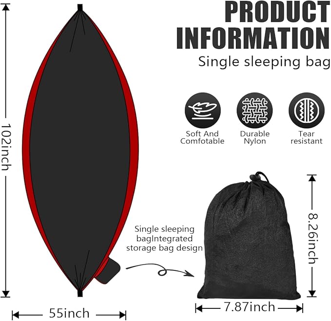OBTANIM Camping Hammock 500lbs Portable Lightweight Single or Double Hammock with Tree Straps and Carry Bag for Camping Backpacking Hiking Travel Beach Outdoor Indoor (Red and Black)