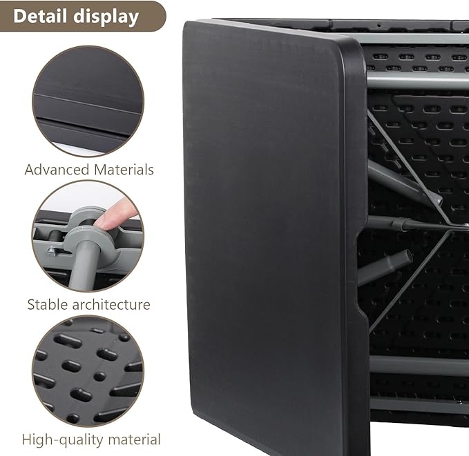 OS MOTOR 6ft Folding Table with Carry Handle, Portable Heavy Duty Plastic Utility Table with Steel Legs for Party, Wedding, Camping, Indoor, Outdoor Event, 72 Inch, Black