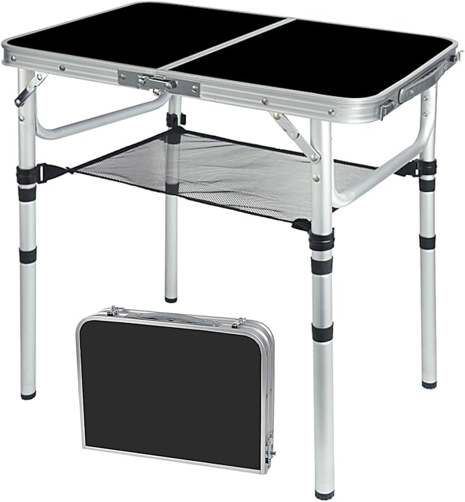 Portable Camping Table, Adjustable Height Aluminum Folding Table, Lightweight & Compact, Outdoor Picnic Table for Camping, Hiking, Beach, BBQ, Travel