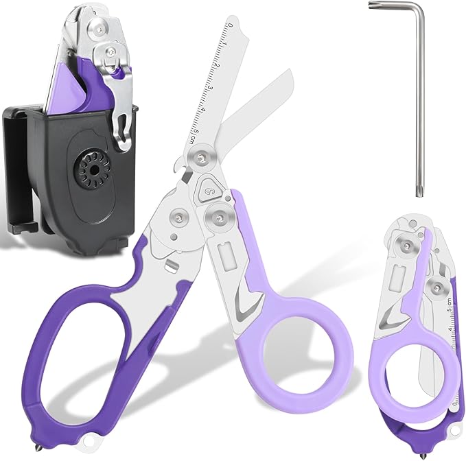 6-in-1 trauma shears - emergency responders, outdoor emergencies, medical staff, and outdoor camping, Gift box packaging with scissors storage K sheaths (Purple)