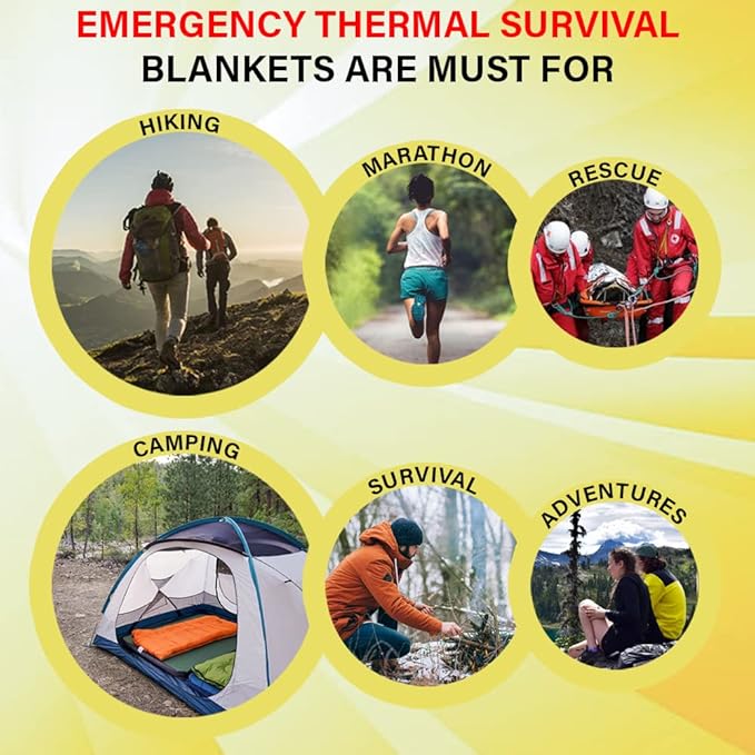 Rawyer Emergency Thermal Survival Blankets (4 Pack), Mylar Blankets for Outdoor, Camping, Hiking, Harsh Weather, Large Silver Thermal Sheets, Heavy Duty Survival Gear (4 pcs, Size 84x52)