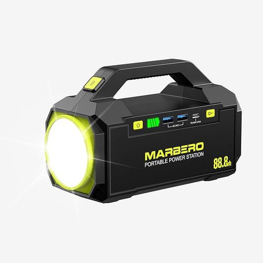 MARBERO Portable Power Station 88.8Wh Camping Portable Charger with Flashlight High Lumens Fast Charging Power Bank with AC Outlet 100W (150W Surge) for Hiking Hurricane Backup Emergencies