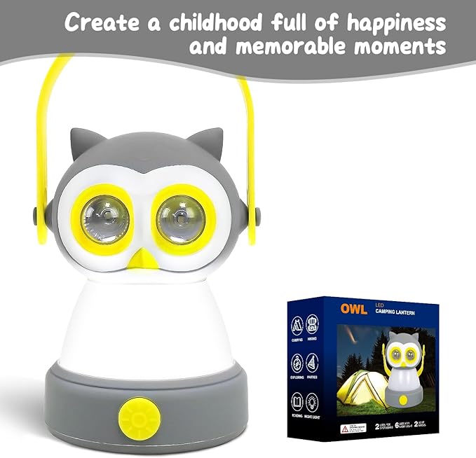 Portable LED Camping Lantern, Lightweight Battery Powered LED Flashlight for Indoor Outdoor, Kids Camping Gear Gift for Children's Day, Birthday, Easter, Adventure(Owl Style, Battery NOT Included)
