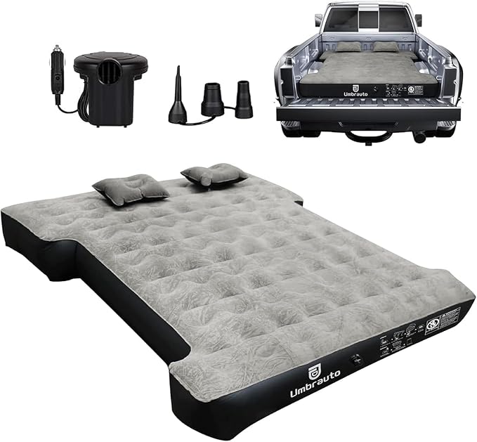 Umbrauto Air Mattress for 6-6.5 ft Full-Size Short Beds, Inflatable Truck Tent Airbed with Pump, Pickup Camper Air Mattress for Camping, with Pillows