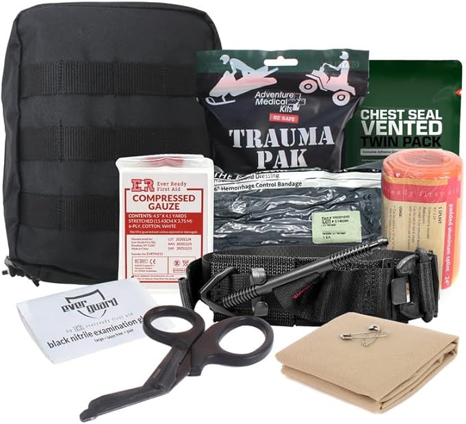 Premium IFAK Trauma First Aid Kit - Military Combat Tactical Molle - Active Shooter Kit with Vented Chest Seal, Emergency Bleeding Control - Black
