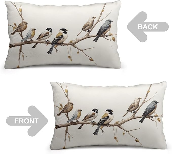 ITFRO Set of 2 Hand-Painted Oil Painting Rustic Forest Wildlife Birds Tree Branches Short Plush Both Sides Lumbar Animal Throw Pillow Cover Cushion Case Sofa Waist Decorative 12x20 Inches (Cream)