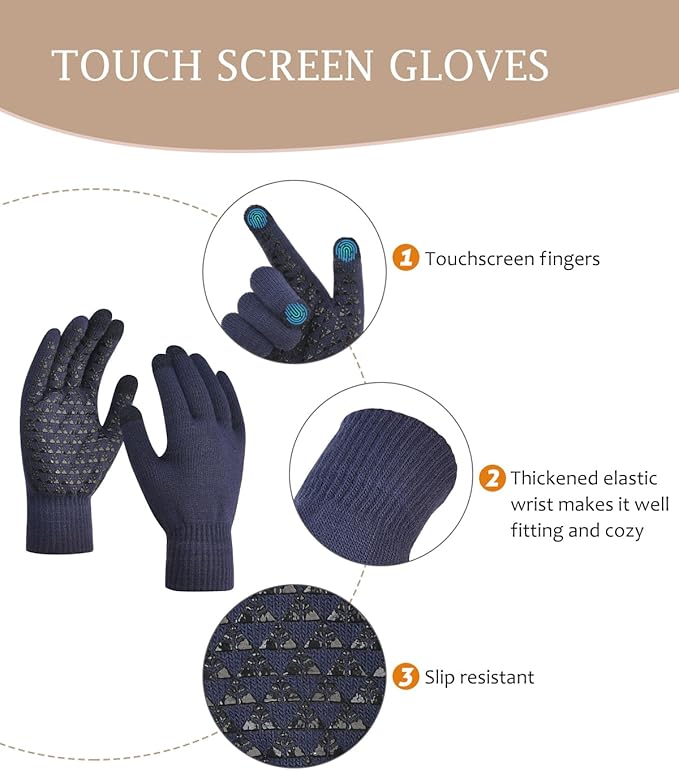 LCZTN Winter Beanie Hat and Touchscreen Gloves Set for Men and Women,Beanie Gloves Set with Warm Knit Fleece Lined