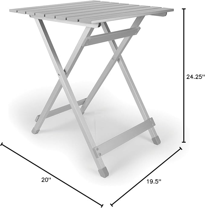 Camco Large Aluminum Side Table - Features Easy Setup & Supports Up to 110lbs - 19.5 L x 20” W x 24.25” H - Great for Camping, RVing & More - Folds to 2” (W) for RV Storage and Organization (51891)