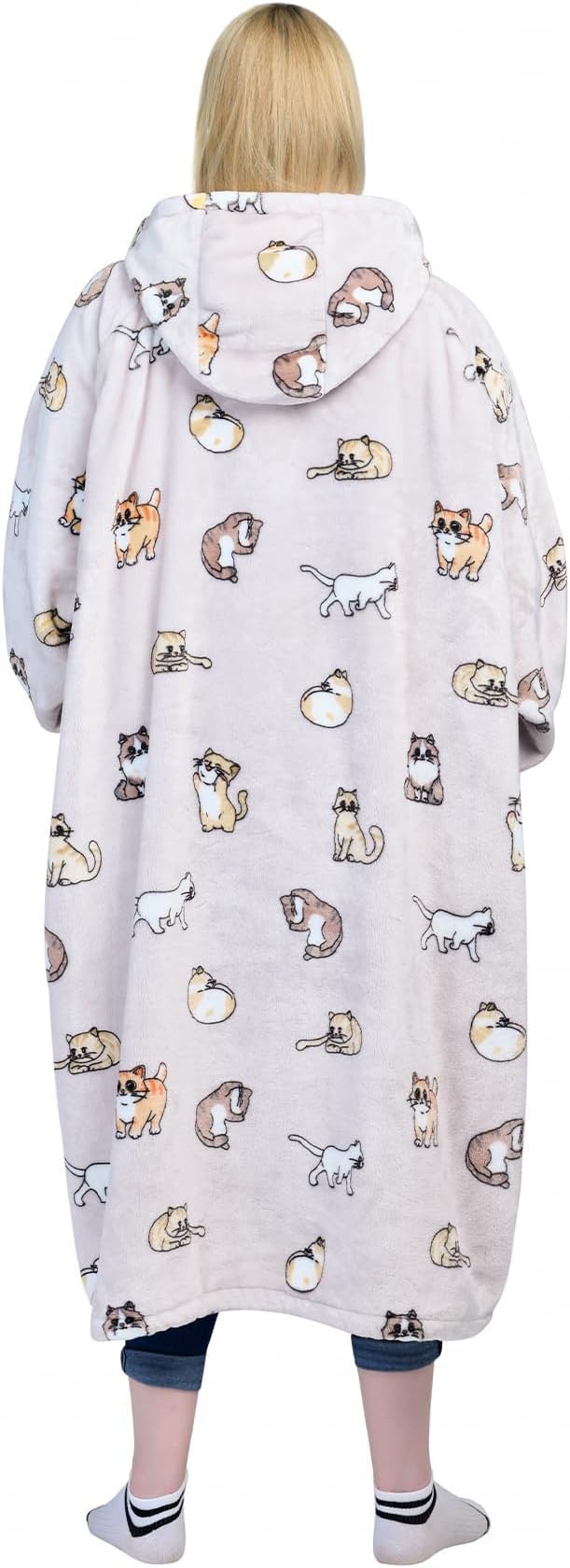 Waitu Wearable Blanket Sweatshirt Gifts for Women and Men, Warm and Cozy Giant Blanket Hoodie, Thick Flannel Blanket with Sleeves and Giant Pocket - Cat Gray