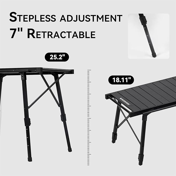 BLACKDOG IGT Camping Table Lightweight Folding Portable Cook System with Adjustable Height, Outdoor Camp Aluminum Table with Detachable 3 Units for Picnic BBQ Backyards Beach
