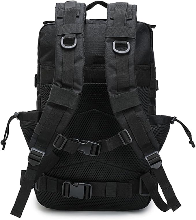 45L Military Tactical Backpack for Men & Women Bug Out Bag Assault pack Molle Daypack Hiking Trekking Rucksack (2.0 side pockets (black))