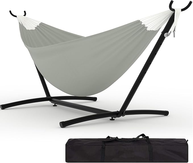 Double Hammocks with Stand for Outside, Portable Space Saving Heavy-Duty Steel Stand for Indoor Outdoor Patio with Carrying Bag, 450 lbs Capacity