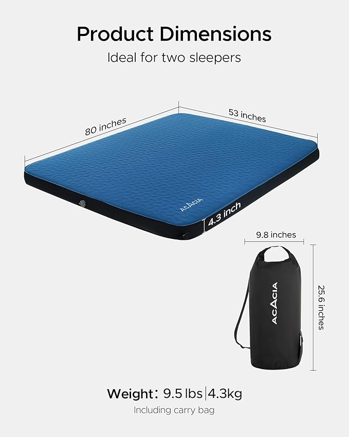 Acacia 4" Thick Self Inflating Sleeping Pad with Foam, Innovative Y-Shaped Telescopic Structure, Ultraportable Camping Air Mattress with Pump Sack, Easy Roll Up Sleep Bed for Travel Tent Car
