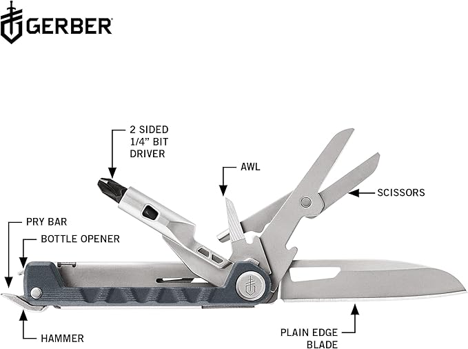 Gerber Gear Armbar Drive 8-in-1 Pocket Knife EDC Multitool with Screwdriver, 2.5" Blade, Urban Blue