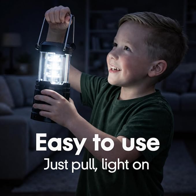 4 Pack Rechargeable Emergency Lanterns for Power Outages, USB-C & Solar Backup, Lantern Flashlight Combo, 1600mAh, 30H Runtime, Compact Hanging Lights for Camping Tent