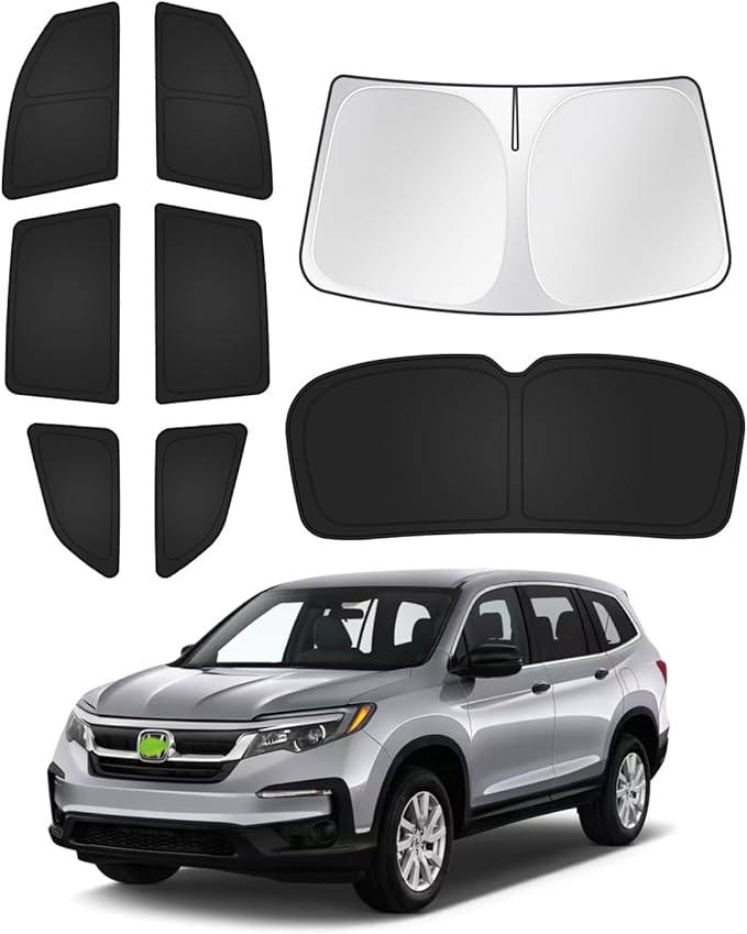 Canvcle Sunshades for Honda Pilot 2016-2022 Accessories Windshield Sun Shade Side Rear Window Shade Cover Sun Visor Shield Privacy Protection Keep Vehicle Cool Black 8PCS