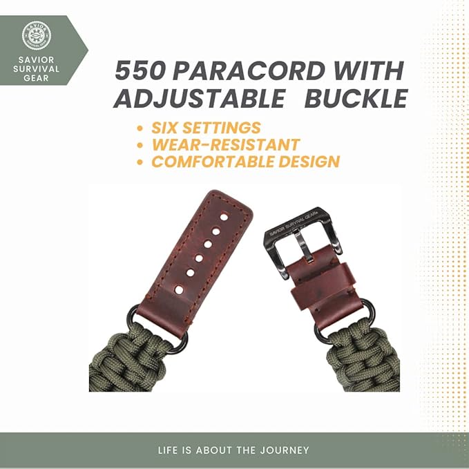Savior Survival Gear Paracord Band Compatible with Apple Watch Band 49mm 46mm 45mm 44mm 42mm,iWatch Band Series Ultra 10 9 8 7 6 5 4 3 2 1 SE,Adjustable strap for men (Green-Brown Leather, Adjustable)