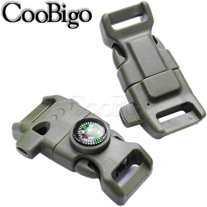 CooBigo 5/8" Compass Whistle Buckle Plastic Paracord Bracelet Outdoor Camping Emergency Survival Travel Kits